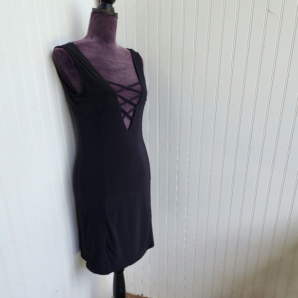 Dice Deep V-Neck Knit Dress Women's Lace Up Sleeveless Straps Stretch Sz M - Picture 2 of 13